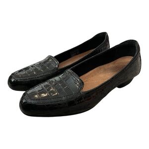 Clarks Artisan Keesha Luca Black Croco Patent Leather Slip on Loafer | Size 8.5